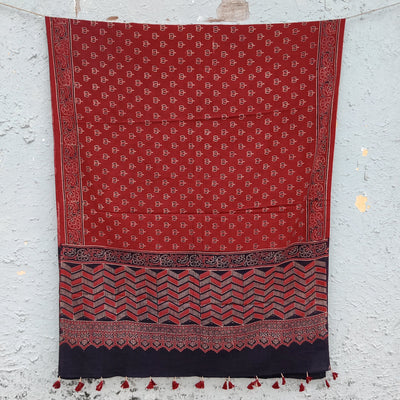 DHRITHI - Pure Cotton Vegetable Dyed Hand Block Printed Dupatta Lotus Rust And Black