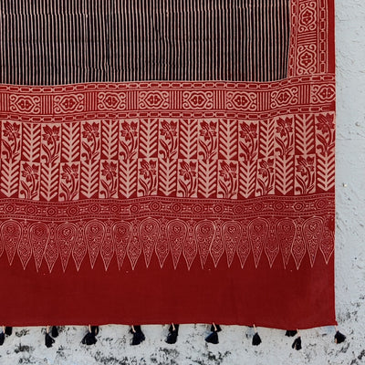 DHRITHI - Pure Cotton Vegetable Dyed Hand Block Printed Dupatta Stripes