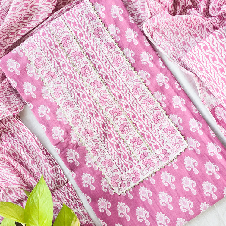 DIYA - Pure Cotton Pink With Flower Lace nack Design – Sanskruti