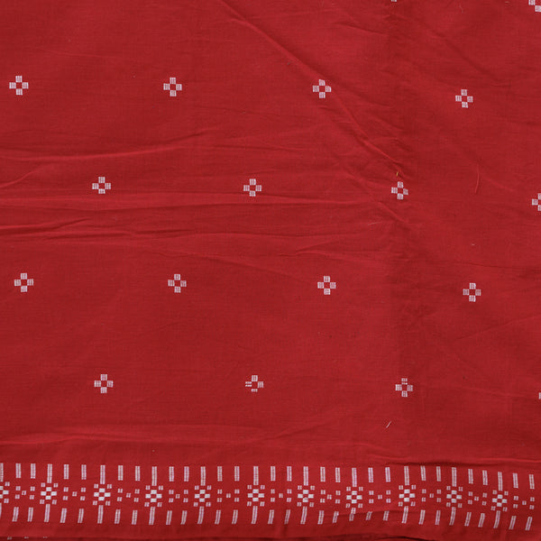 Pure Cotton Handloom Red With White Motif And Border Woven Fabric