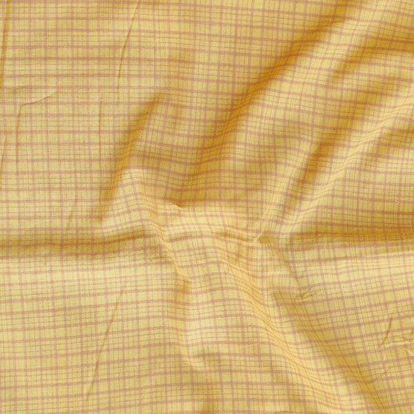 Pure Cotton Handloom Cream With Light Purple Checks  Woven Fabric