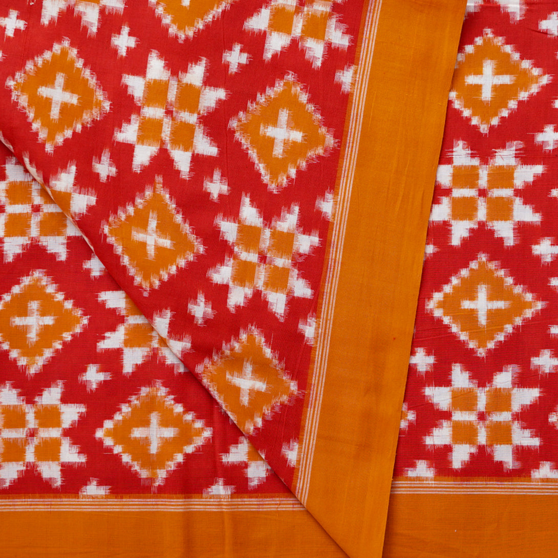 Pure Cotton Telia Rumal Ikkat Red And Orange geometrical design With B ...