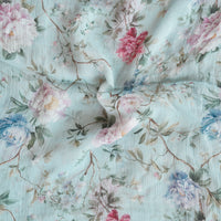 Pure Chiffon Light Blueish Grey With Pink  And Blue Flower Jaal Fabric
