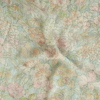 Pure Chiffon Paper Blue With Colourful Flowers Fabric