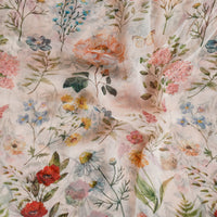 Pure Chiffon Beige With Flower Garden And Butterfly Fabric