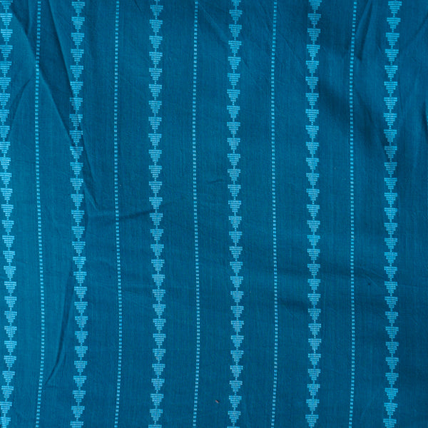 Pure Cotton Handloom Teal Blue Design Motif Woven Fabric