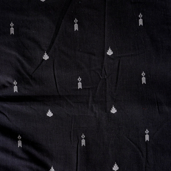 Pure Cotton Handloom Black  With Grey  Motif Woven Fabric
