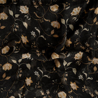 Pure Chiffon Black With Lotus Flower Jaal Fabric