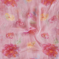 Pure Chiffon Light Pink With Yellow And Shaded Flower Fabric