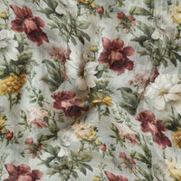 Pure Chiffon Greenish Grey With Dark Brown And Yellow Big Flower Jaal Fabric