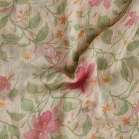 Pure Chiffon Floral Light Green With Pink Flower Jaal Fabric