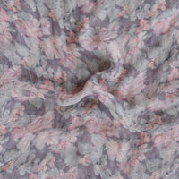 Pure Chiffon Light Lavender With Greyish Blue And Pink Petal Flowers Fabric
