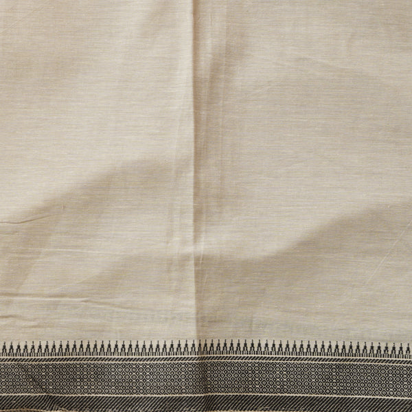 Pure Cotton Handloom Shade Of Cream And  Grey  With Black  Border Design Woven Fabric