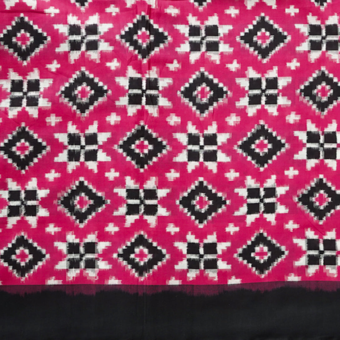 Pure Cotton Telia Rumal Ikkat Pink And Black geometrical design With B ...