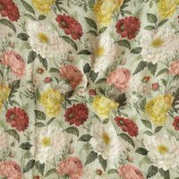 Pure Chiffon Mint Green With Brown Types Of Flower Jaal Fabric