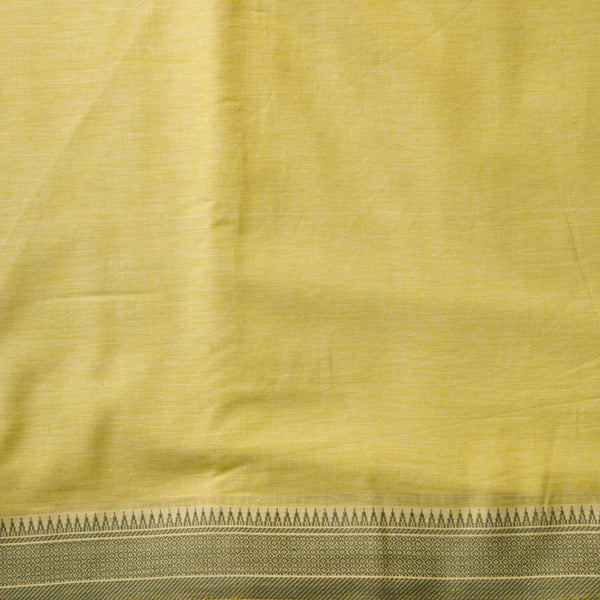 Pure Cotton Handloom Yellow With olive green Border Design  Woven Fabric