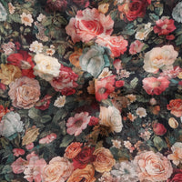 Pure Chiffon Black With Muliticolor Roses Fabric