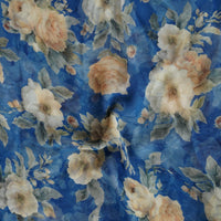 Pure Chiffon Blue With Two Shades Of Yellow Flower Fabric
