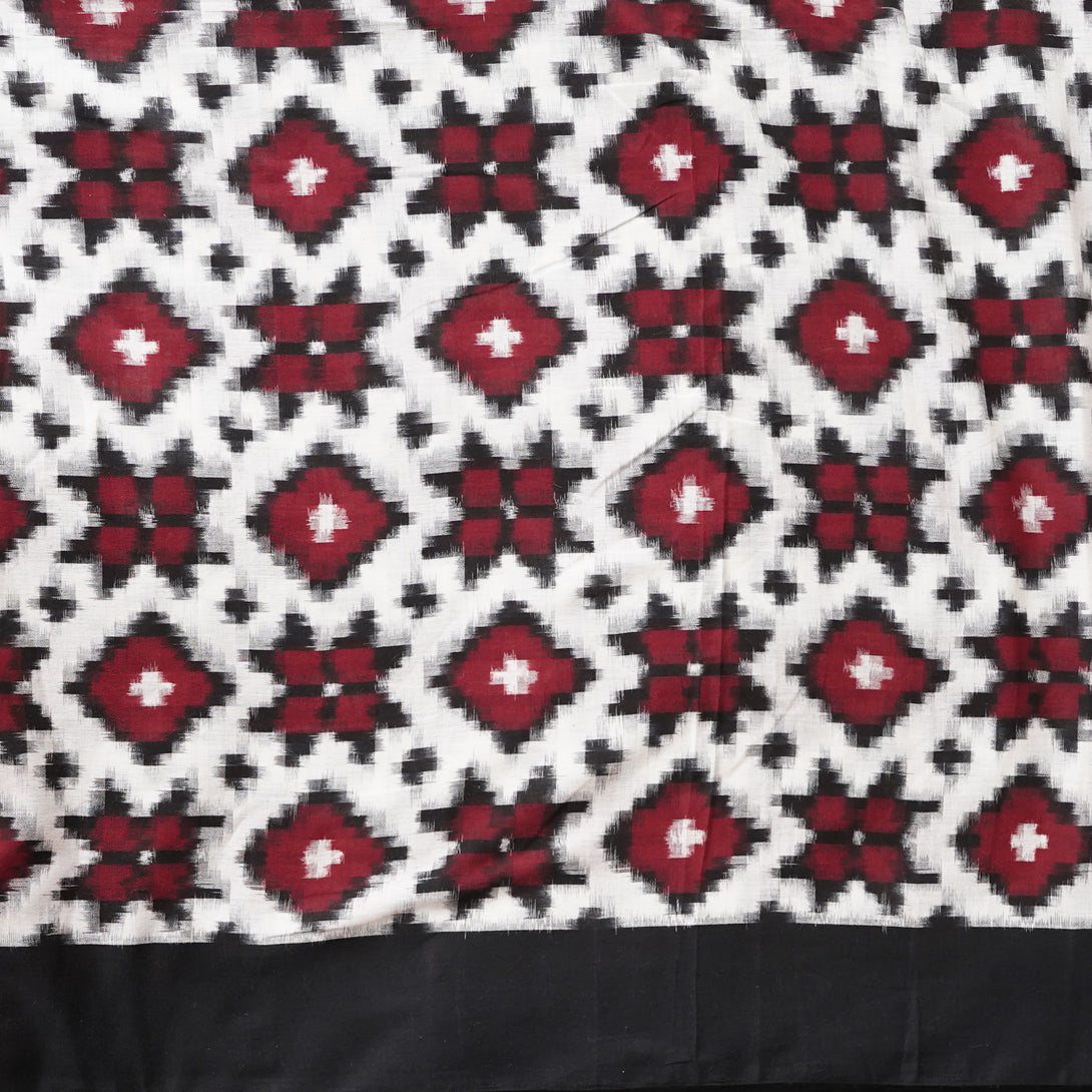 Pure Cotton Telia Rumal Ikkat White And Maroon And Black geometrical d ...