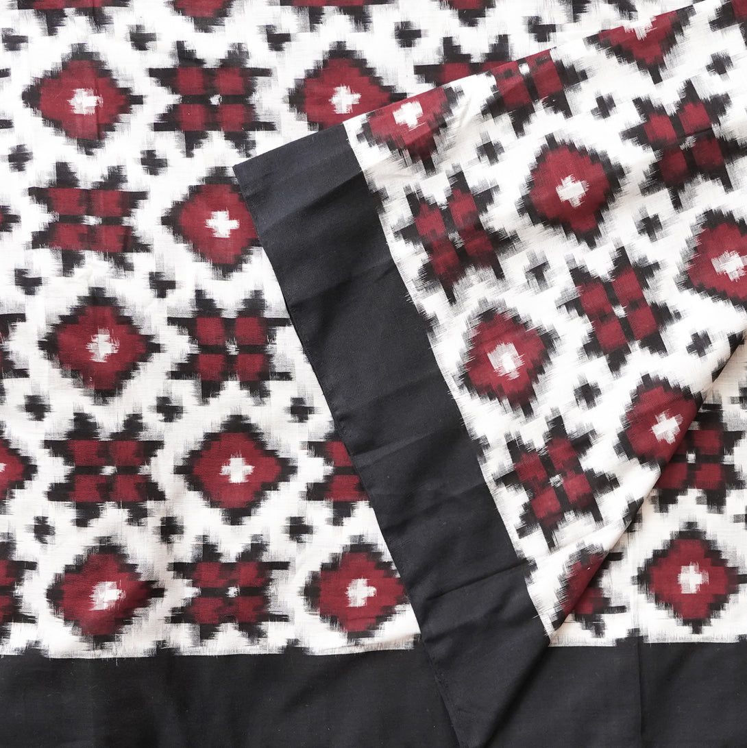 Teliya Rumaal Process Pure Cotton Telia Rumal Ikkat White And Maroon And Black geometrical d ...