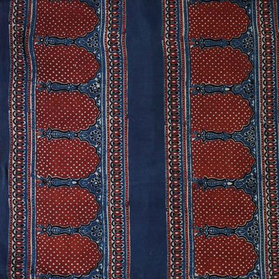 ( Pre-cut 0.80 Meter )Pure Cotton Ajrak Blue Zhrokha Hand Block Print Fabric