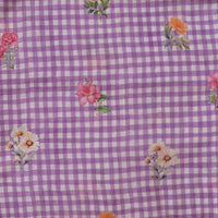 Malai Flowy Floral  Purple Checks With Flower Motif Digital Print Fabric
