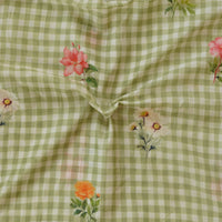 Malai Flowy Floral Green Checks With   Flower Motif Digital Print Fabric