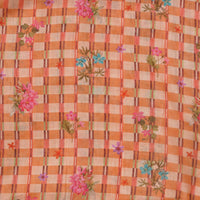 Malai Digital Print Shade Of Peach With Double Stripes Checks And Flower Motif Fabric