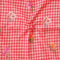 Malai Flowy Floral Pink  Checks With Flower Motif Digital Print Fabric