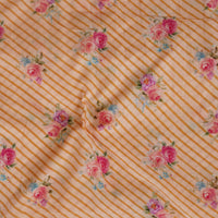 Malai Flowy Floral  Orange diagonal Checks With Light Pink Motif Digital Print Fabric