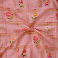Malai Flowy Floral Peach With Big Checks With Flower Motif Digital Print Fabric