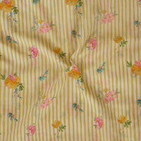 Malai Flowy Floral Yellow Stripes With  Flower Motif Digital Print Fabric