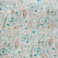 Pure Chiffon White With Blue Flower Creeper Fabric