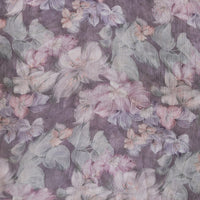 Pure Chiffon Light Purple With Blue Rust Faded Flower Fabric