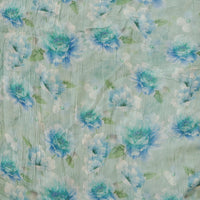 Pure Chiffon Light Green With Blue Flower Fabric