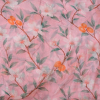 Pure Chiffon Light Pink With Orange Fruits Flower Jaal Fabric