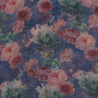 Pure Chiffon Blue With Peach Big Flower Fabric