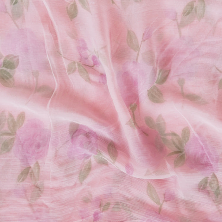 Pure Chiffon Light Pink With Purple Roses Fabric – Sanskruti