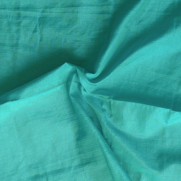 ( Pre Cut 1.35 Meter )Raw Silk Sea Blue Plain Fabric