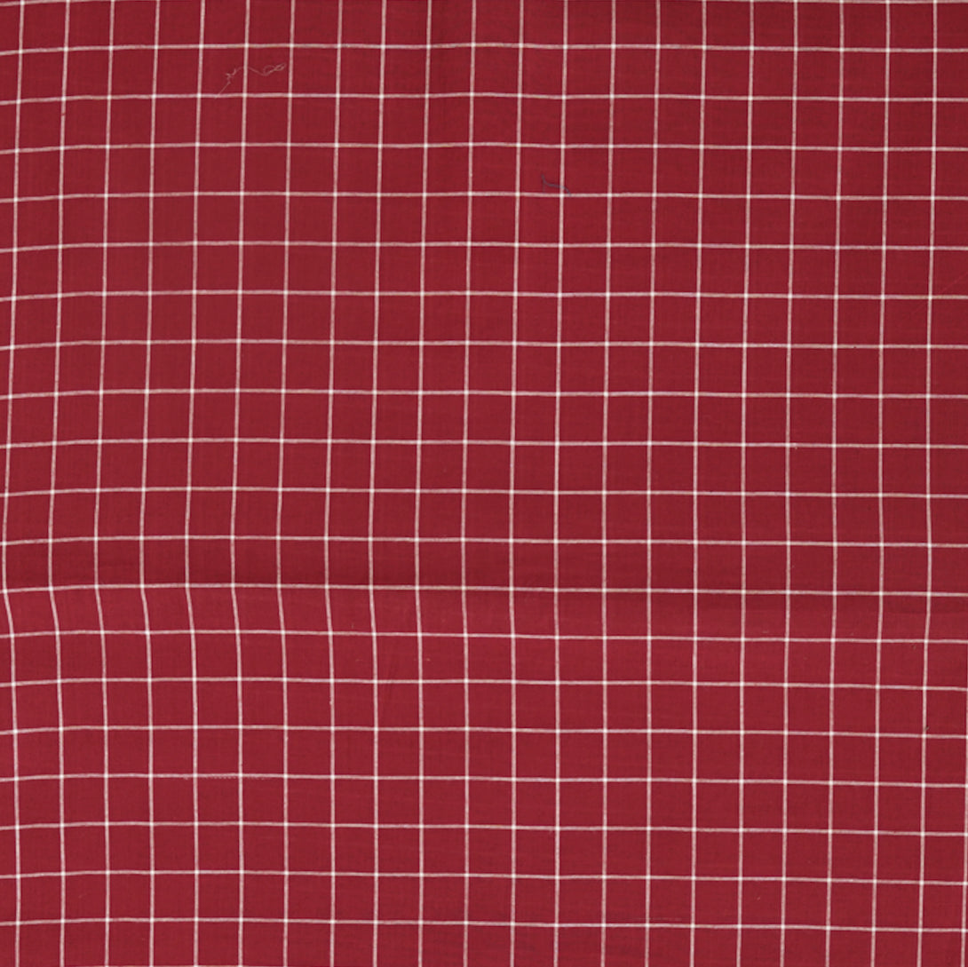 Pure Cotton Handloom Red Checks With Woven Fabric – Sanskruti