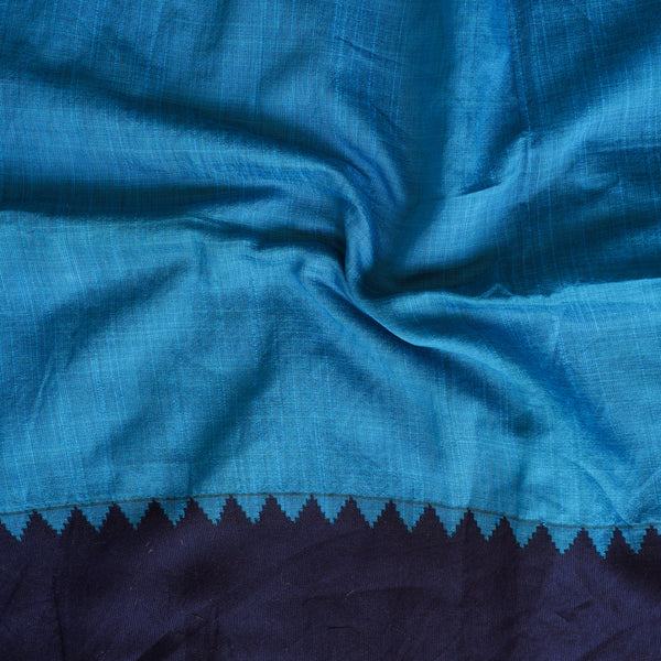 (Pre Cut 1.40 Meter )Raw Silk - Blue With Border Plain Fabric