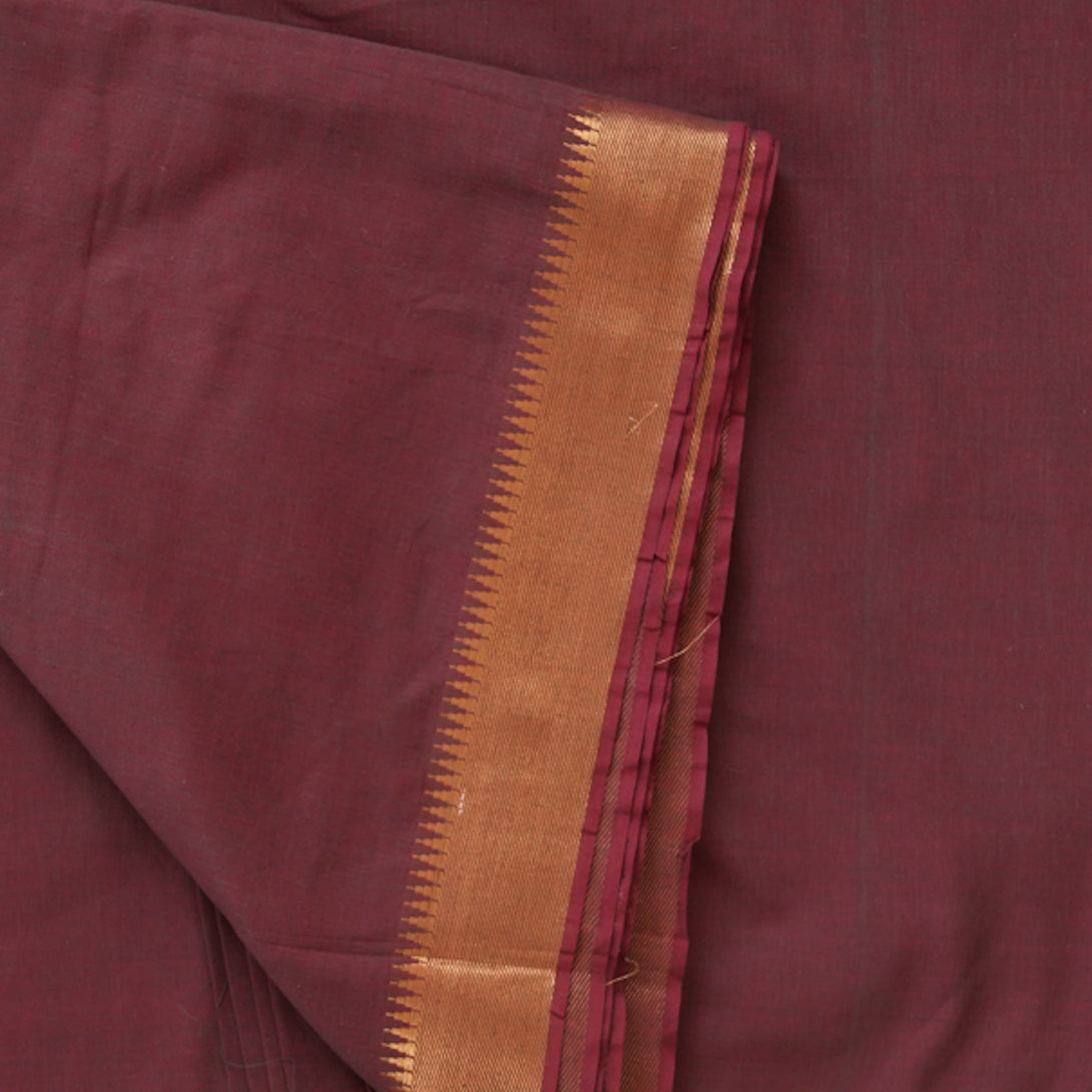 Pure Cotton Handloom Plain Rust Maroon With Golden Temple Border Woven ...