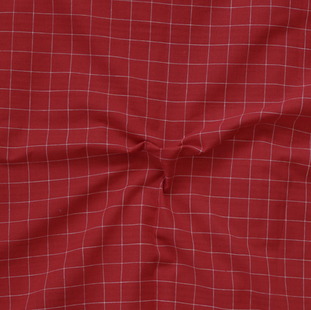 Check Image Pure Red Pure Cotton Handloom Dark Red Checks With Border Woven Fabric – Sanskruti