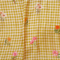 Mogra Yellow Checks With Flower Motif Printed Fabric