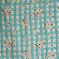 Malai Digital Print Blue And White Checks With Different Flower Plant Motif Fabric