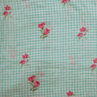 Malai Digital Print Blue Small Checks With Pink Flower Motif Fabric