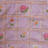 Malai Digital Print Light Purple With Big Checks And Roses Flower Motif Fabric