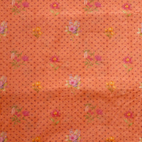 Malai Digital Print Orange With Polka Dots And Flower Motif Fabric
