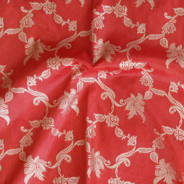 Organza Tissue Banarasi Peach With Golden Flower Jaal Fabric