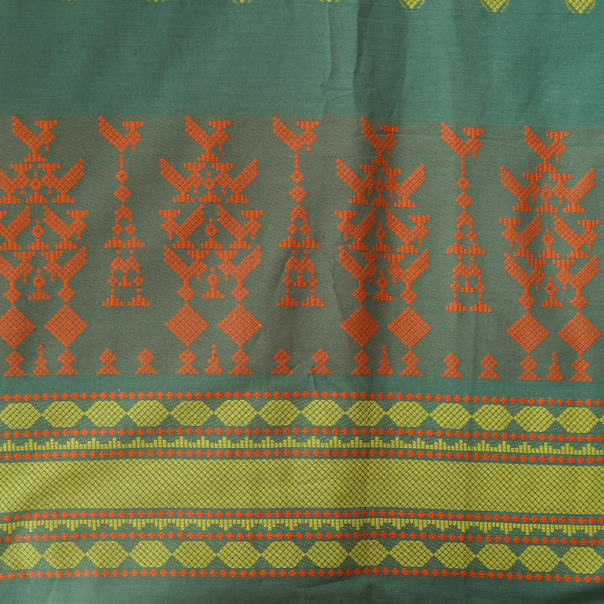 Pure Cotton Handloom Jamdani Green With Motif And Border Design Woven ...